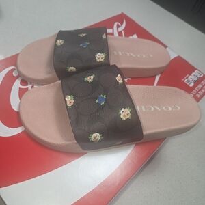 Coach Women's Floral Slide Sandals - Brown and Pink